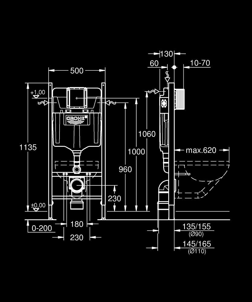 Grohe Rapid SL projekt WC-tartály, szerelőkeret (falsík mögötti), 1.13 m beépítési magasság 38840000 - Image 4