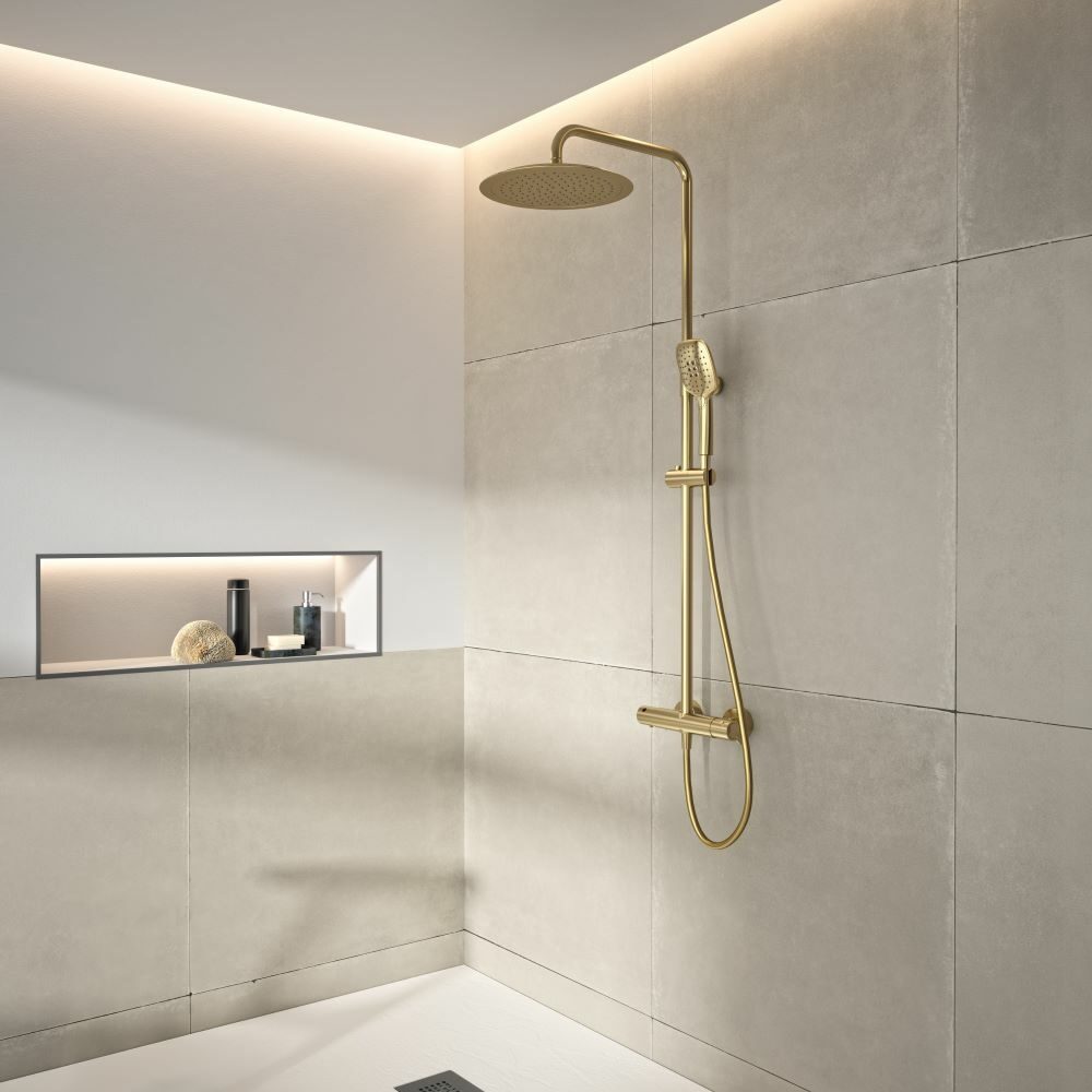 RamonSoler - 937412RP300OC Blautherm Egykaros zuhanyrendszer, Szálcsiszolt arany