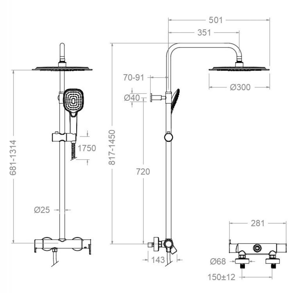 RamonSoler - 937412RP300OC Blautherm Egykaros zuhanyrendszer, Szálcsiszolt arany - Image 3
