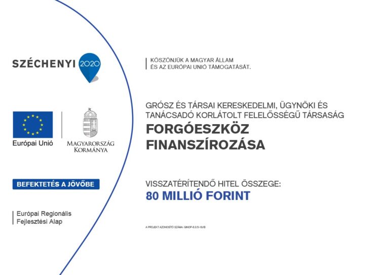 Széchenyi 2020 – Grósz és Társai : forgóeszköz finanszírozása, 80 millió forint