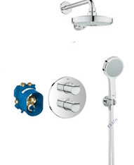 Grohtherm 2000 termosztátos zuhanyszett Power&Soul Cosmopolitan fej és kézizuhannyal, Grohtherm 2000 fali működtetővel, Rapido T-vel